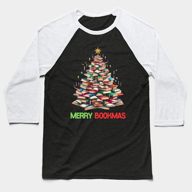 Merry Bookmas Tree Baseball T-Shirt by WebStarCreative